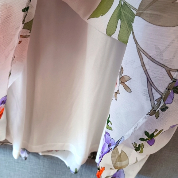 Calvin Klein Floral Dress Size 14 Sleeveless Sheath Chiffon Lined White Pink+ - Picture 5 of 6